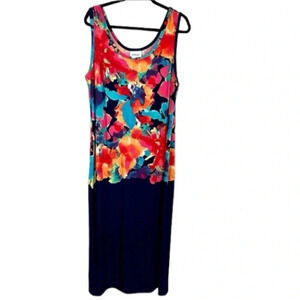 Avenue Women's Multicolor Floral & Navy Blue Block Sleeveless Maxi Size 18/20
